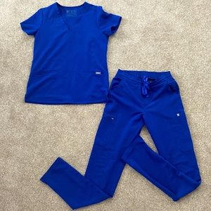Figs blue scrubs xs top and xs-tall bottoms